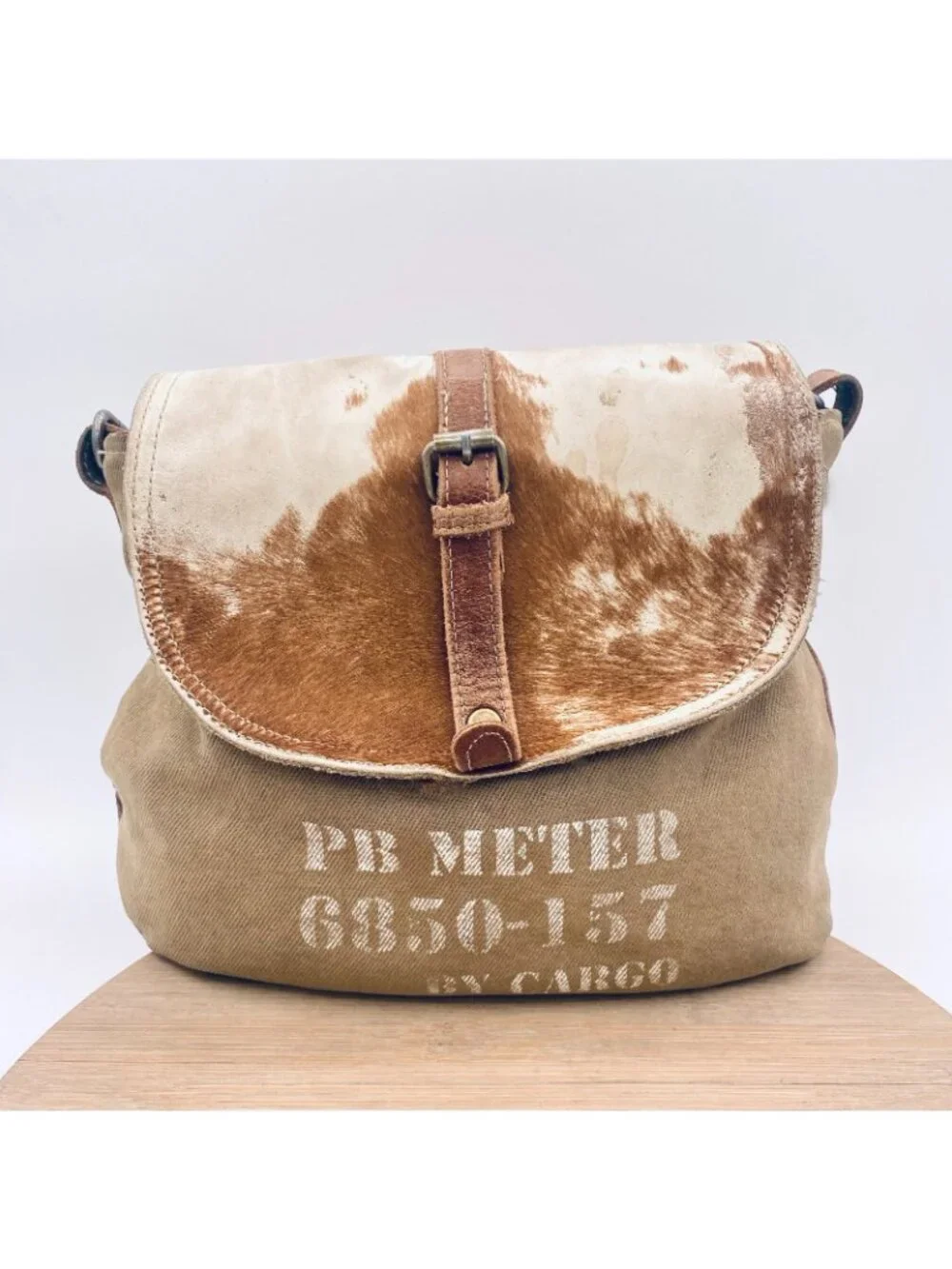 Myra Crossbody Bag Tan Canvas Leather Fold Over Purse Large Western Boho